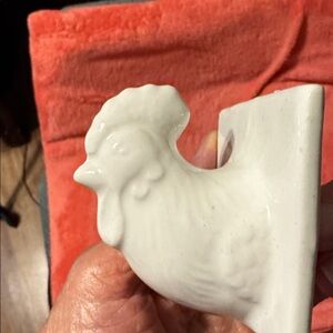 CHICKEN White Ceramic Hook | Decorative Wall Accent SMALL 2.5”x2.5”